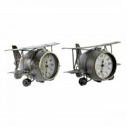 Horloge de table DKD Home Decor 26 x 21 x 15 cm Avion Verre Gris Vert Fer (2...