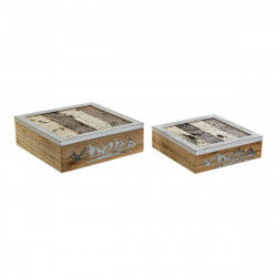Set of decorative boxes DKD Home Decor 8424001775835 Metal Wood Brown White...