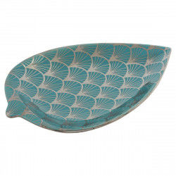 Centerpiece DKD Home Decor 27,5 x 16 x 3 cm Turquoise Oriental Chromed Leaf...