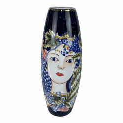 Vase DKD Home Decor 14 x 14 x 39 cm Ansigt Porcelæn Blå Multifarvet
