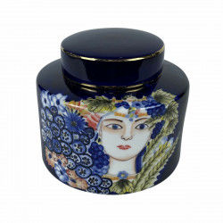 Vase DKD Home Decor Face Porcelain Blue Multicolour 17 x 17 x 16 cm