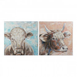 Painting DKD Home Decor Caw 100 x 3,5 x 100 cm Cow Cottage (2 Units)