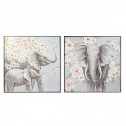 Painting DKD Home Decor Elephant 100 x 3,5 x 100 cm Colonial Flowers (2 Units)