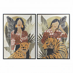 Cadre DKD Home Decor Femme Tigre 104 x 4,5 x 144 cm Animal Tropical (2 Unités)