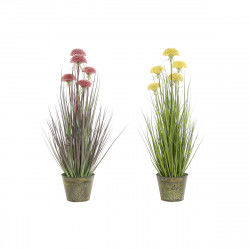 Decorative Plant DKD Home Decor 30 x 30 x 78 cm Pink Metal Yellow PVC (2 Units)