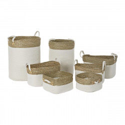 Basket set DKD Home Decor White Cotton Natural Fibre (41 x 41 x 52,5 cm) (7...