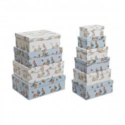 Set of Stackable Organising Boxes DKD Home Decor Blue White Flowers Cardboard...