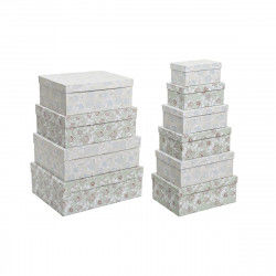 Set of Stackable Organising Boxes DKD Home Decor Beige Green Flowers...