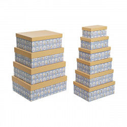 Set of Stackable Organising Boxes DKD Home Decor animals Blue Cardboard (43,5...