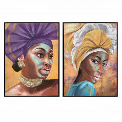Lærred DKD Home Decor 60 x 3,5 x 80 cm Kolonistil Afrikansk kvinde (2 enheder)