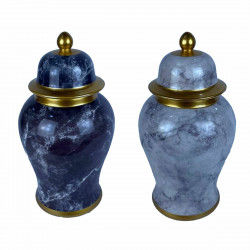 Tibor DKD Home Decor Porcelain Blue Golden Marble Modern 17 x 17 x 32 cm (2...