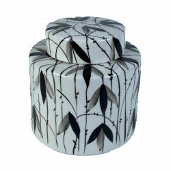 Tibor DKD Home Decor Porcelain Black White 17 x 17 x 16 cm Oriental Leaf of a...