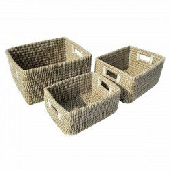 Basket set DKD Home Decor Natural White Seagrass (45 x 35 x 24 cm) (3 Pieces)