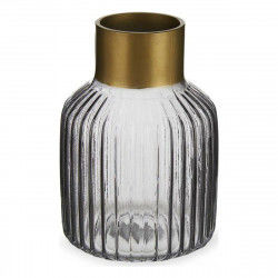Vase Stripes Grey Golden Glass (12 x 18 x 12 cm)