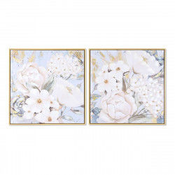 Painting DKD Home Decor Flowers Romantic 60 x 3,5 x 60 cm (2 Units)