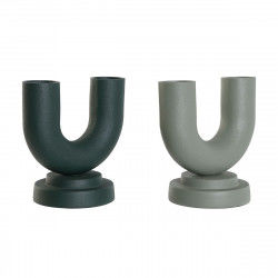 Vase Home ESPRIT Green Aluminium 18 x 13 x 19 cm (2 Units)