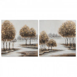 Painting Home ESPRIT Trees Cottage 80 x 3 x 80 cm (2 Units)