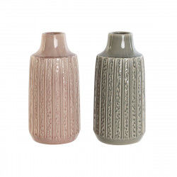 Vase Home ESPRIT Grey Pink Porcelain 15 x 15 x 31 cm (2 Units)