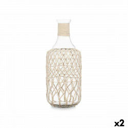 Botella Decorativa Blanco Transparente Vidrio Cuerda 19 x 48 cm (2 Unidades)