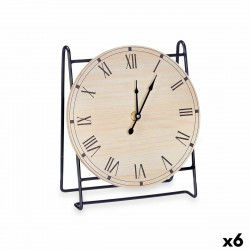 Table clock Black Metal MDF Wood 19 x 21 x 9 cm (6 Units)