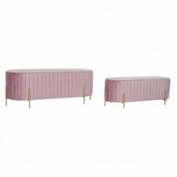 Bench DKD Home Decor   Pink Golden Metal Polyester Velvet (123 x 50 x 45 cm)