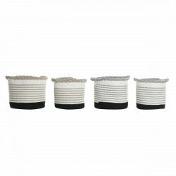 Basket set DKD Home Decor Stripes Black Grey Brown 30 x 30 x 30 cm White Boho...
