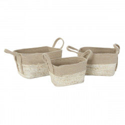 Set of Baskets DKD Home Decor Cream Natural Jute Natural Fibre 40 x 28 x 23...