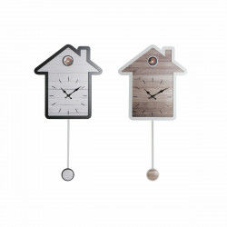 Wall Clock DKD Home Decor 32 x 5 x 56 cm Natural White Plastic House MDF Wood...