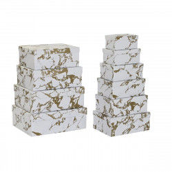 Set of Stackable Organising Boxes DKD Home Decor Golden White Cardboard (43,5...