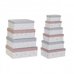 Set of Stackable Organising Boxes DKD Home Decor Pink Lilac Multicolour...