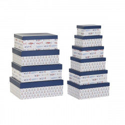 Set of Stackable Organising Boxes DKD Home Decor Navy White Navy Blue...