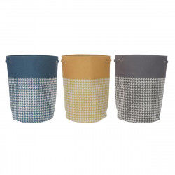 Laundry basket DKD Home Decor Houndstooth Metal Yellow Blue Grey Multicolour...