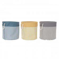 Laundry basket DKD Home Decor Houndstooth Grey Blue Yellow 45 x 45 x 45 cm (3...
