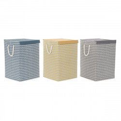 Laundry basket DKD Home Decor Houndstooth 36 x 36 x 55 cm Grey Blue Yellow (3...