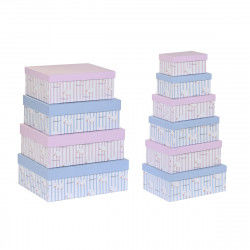 Set of Stackable Organising Boxes DKD Home Decor Blue Pink Cardboard (43,5 x...