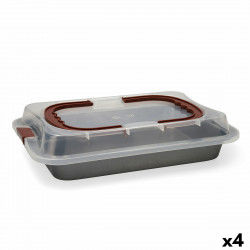 Oven Mould Quid Sweet Grey Black Metal 36 x 23 x 4,5 cm With lid (4 Units)