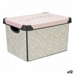 Storage Box with Lid Vibes Arrows Pink Plastic 17 L 28 x 22 x 37 cm (12 Units)