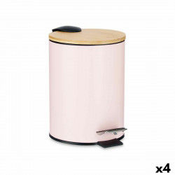 Rubbish bin Pink Metal Bamboo 3 L (4 Units)