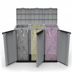 Cubo de Basura para Reciclaje Ecoline Negro/Gris 3 puertas (102 x 39 x 88,7 cm)