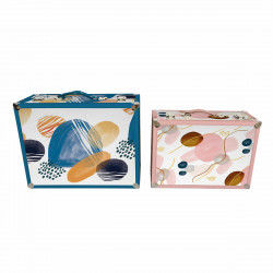 Set of decorative boxes DKD Home Decor Abstract Wood Polyester (43 x 19 x 34...