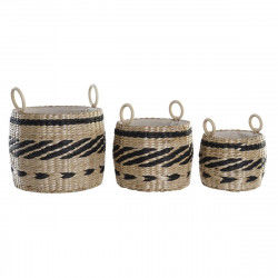 Basket set DKD Home Decor Black Natural Natural Fibre Colonial 30 x 30 x 25...