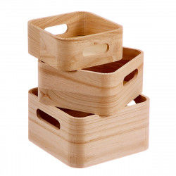 Set of Stackable Organising Boxes Caison Natural Wood 18,5 x 18,5 x 10 cm 3...