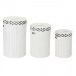 Laundry basket DKD Home Decor White Set Polyester Bamboo (38 x 38 x 60 cm) (3...