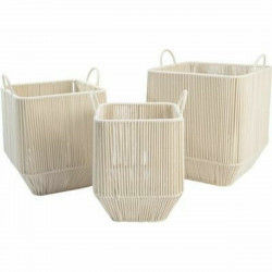 Basket set DKD Home Decor Beige Metal Cotton (3 Pieces) (37 x 37 x 45 cm)