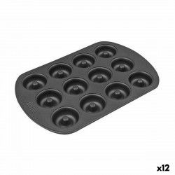 Moule pour four Quttin Noir Acier au carbone Donuts 26,5 x 18 x 2 cm (12 Unités)