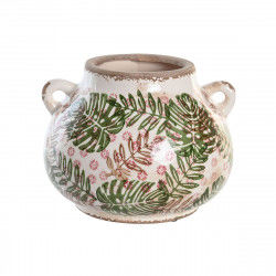 Vase DKD Home Decor 21 x 20 x 16 cm Brown White Green Stoneware Tropical Leaf...