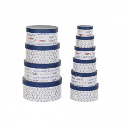 Set of Stackable Organising Boxes DKD Home Decor Navy Stripes White Navy Blue...