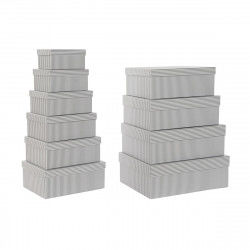 Set of Stackable Organising Boxes DKD Home Decor Grey White Squared Cardboard...