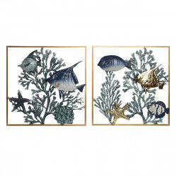 Vægdekoration Home ESPRIT Blå Gylden Middelhavet Fisk 50 x 4 x 50 cm (2 enheder)