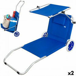 Chaise longue Aktive Bleu Auvent Chariot pliant 62 x 62 x 117 cm (2 Unités)